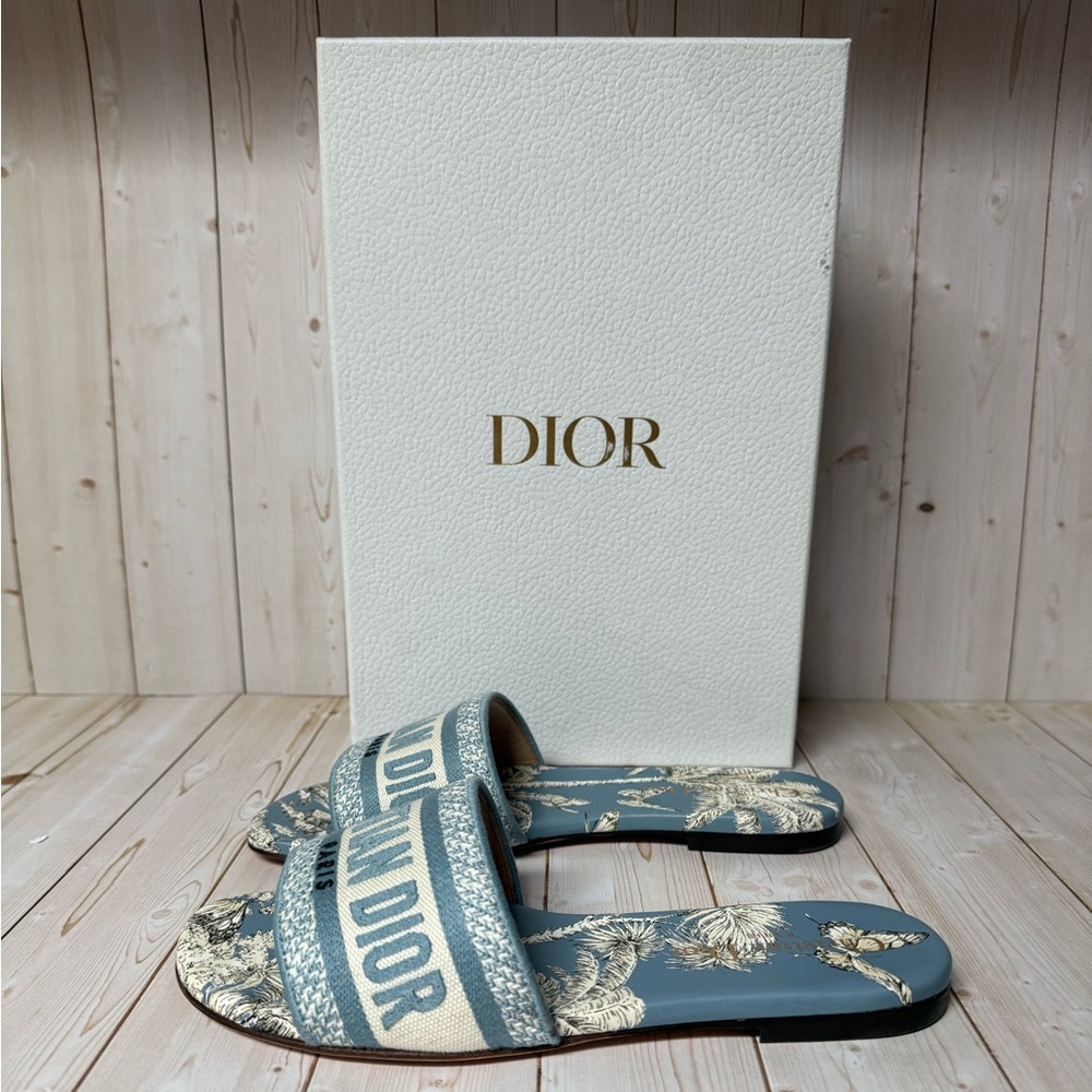 Christian Dior Canvas TDJ Palm Embroidered Dway Slide Sandals Blue Sz 35.5 / 5.5 - Picture 4 of 15